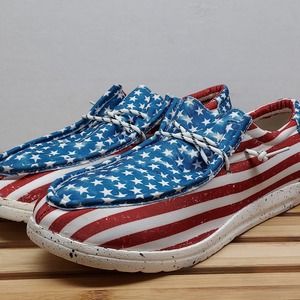 Faux Dude Mens | Stars and Stripes | Slip On Canvas Shoes Size 10